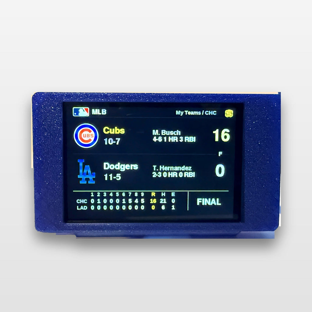 ScorePod in blue showing the MLB My Teams screen with a Chicago Cubs final